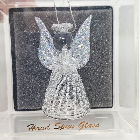 Vintage Unique Treasure Hand Spun Glass Angel Silver Glitter Christmas Ornament - Picture 2 of 8